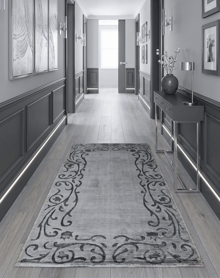 3x5 Hand Woven Silver and Gray Modern Floral Art Silk Rug - The Rug Decor
