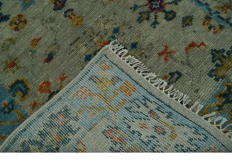 3x6 Vibrant colorful Hand Knotted Gray, Beige and Blue Traditional Oushak Wool Rug - The Rug Decor