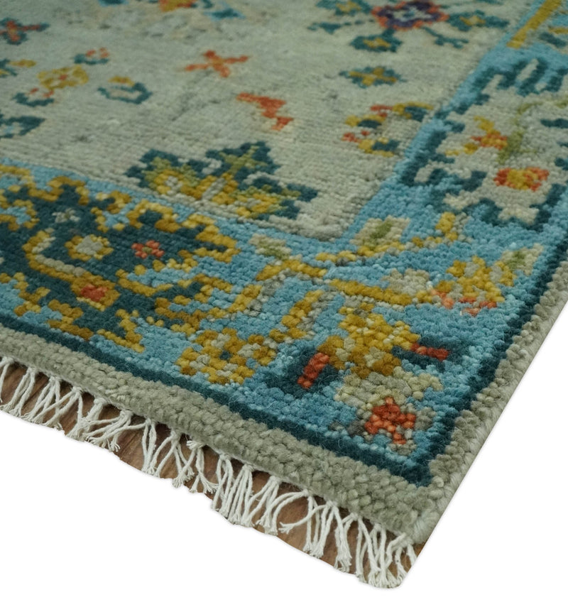 3x6 Vibrant colorful Hand Knotted Gray, Beige and Blue Traditional Oushak Wool Rug - The Rug Decor