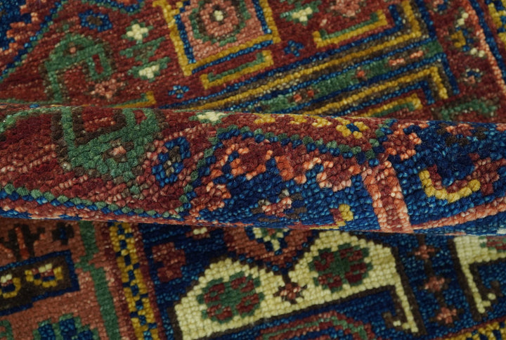 Ready to Ship Hand knotted 4x8 Traditional Antique Style Rust and Blue Area Rug