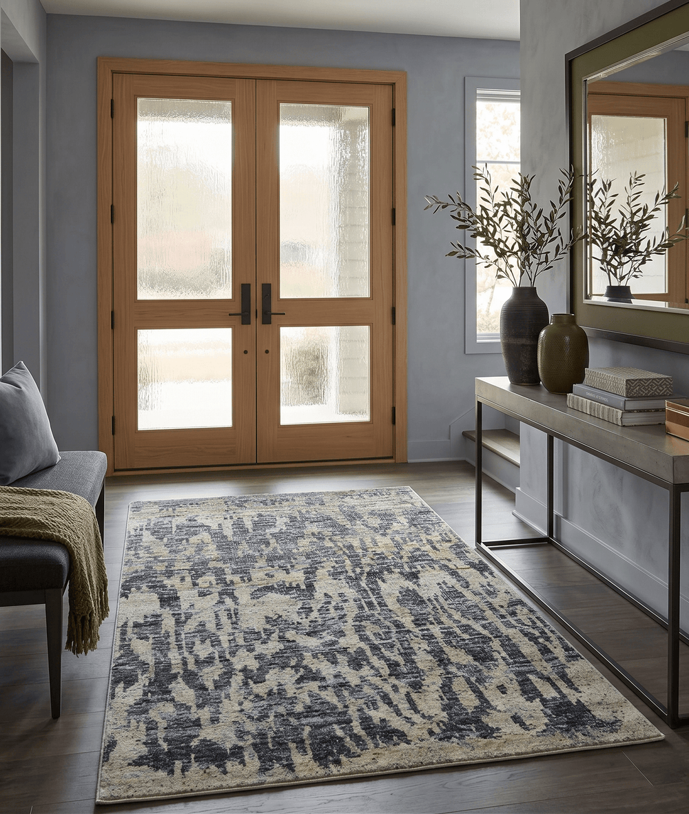 4.5x6.5 Hand Knotted Beige and Charcoal Modern Abstract Recycled Silk Area Rug - The Rug Decor