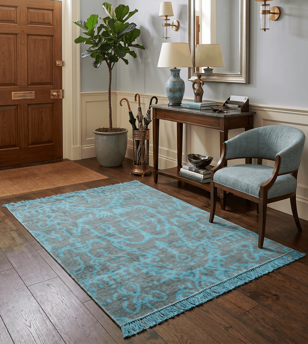 4.5x6.5 Hand Knotted Blue and Brown Modern Persian Style Art Silk Area Rug - The Rug Decor