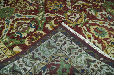 Maroon and Green Hand Knotted Traditional Large Design 8x10 wool area rug