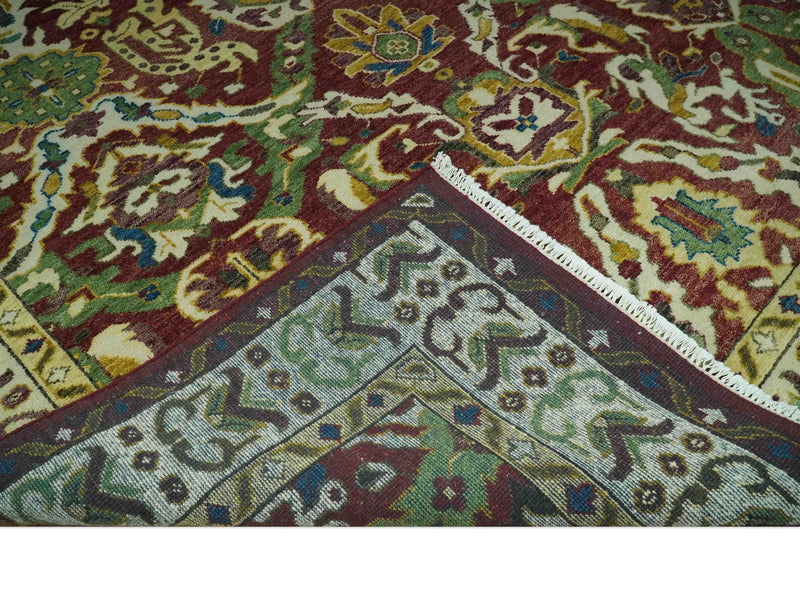 Maroon and Green Hand Knotted Traditional Large Design 8x10 wool area rug