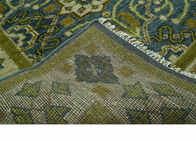 Blue and Olive Traditional motifs design Custom Made wool area rug