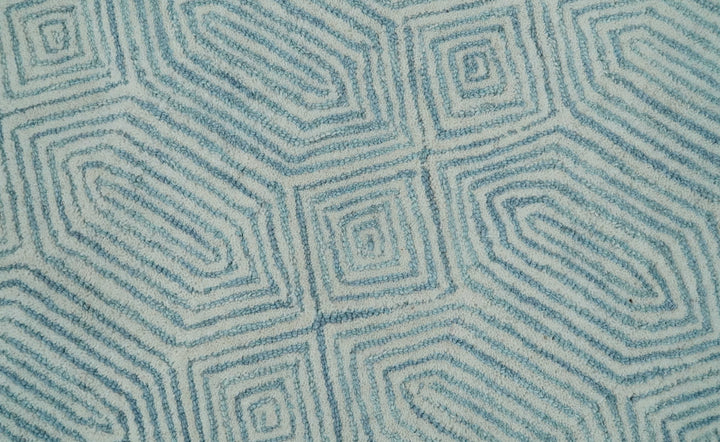 Ready to Ship Teal And Ivory Modern Contemporary Hand Tufted 2.6x8 Wool Rug