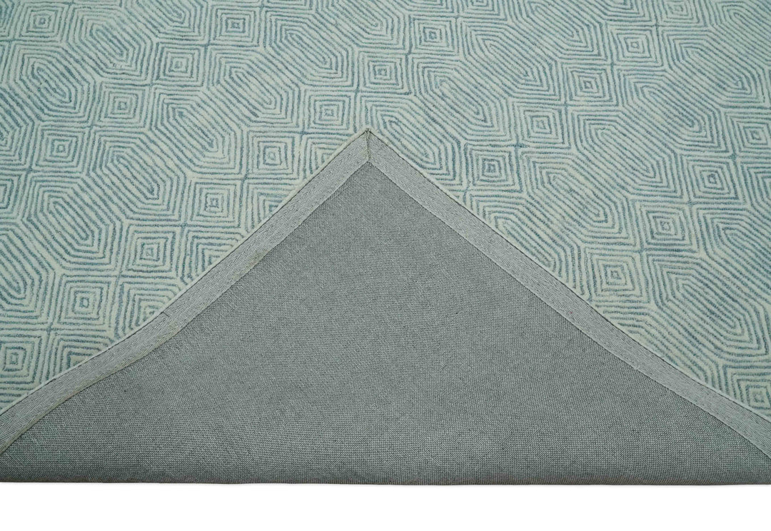 Ready to Ship Teal And Ivory Modern Contemporary Hand Tufted 8x10 Wool Rug