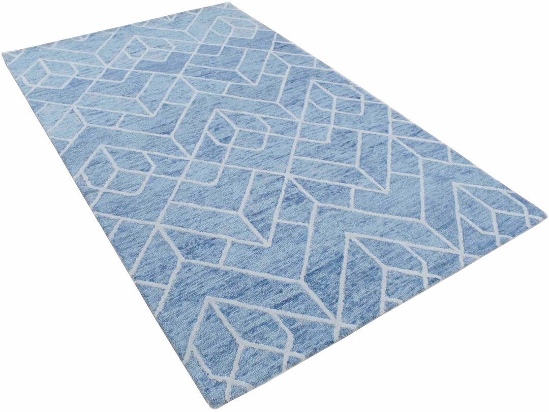 Quick Ship Modern Contemporary Blue And White Hand Tufted 5x8 Wool Rug
