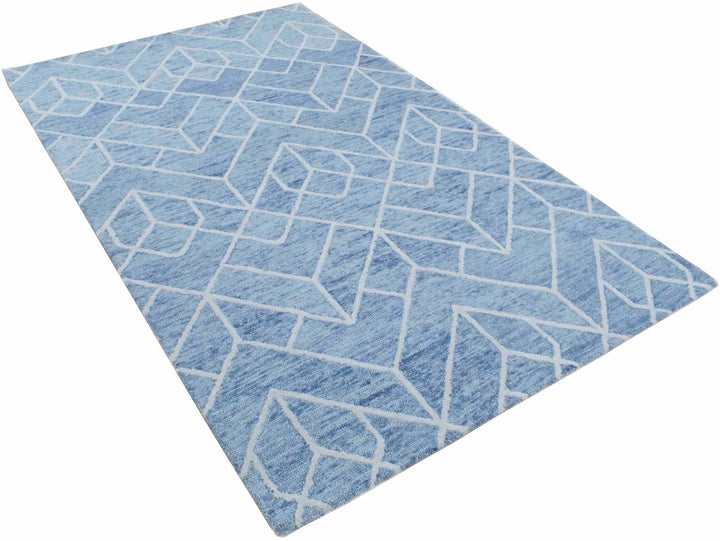 Quick Ship Modern Contemporary Blue And White Hand Tufted 5x8 Wool Rug