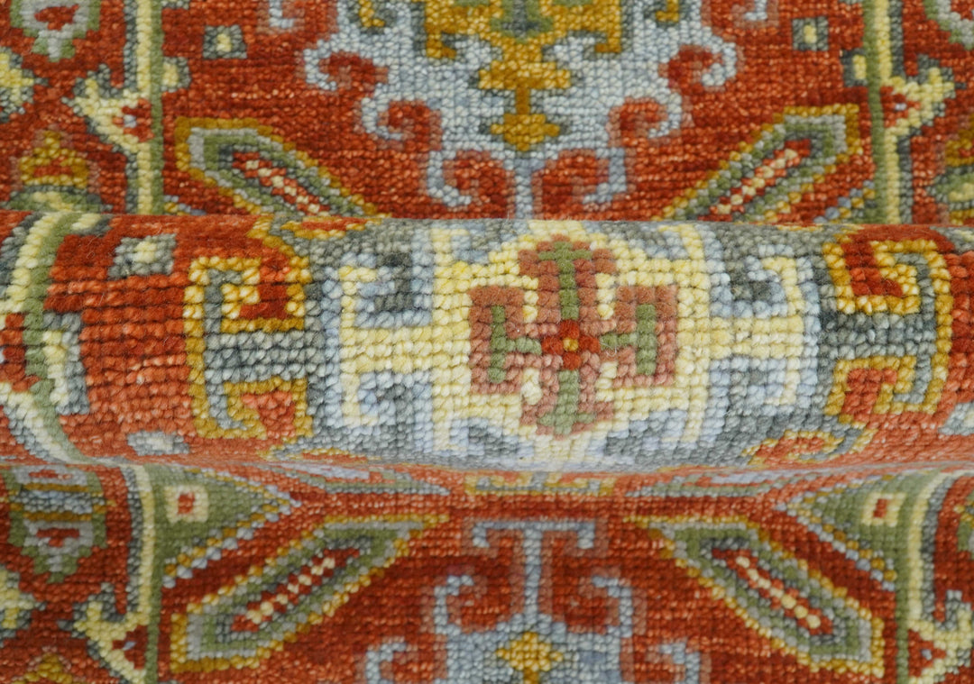Custom Made Traditional Rust And Green Hand Knotted Runner Wool Rug