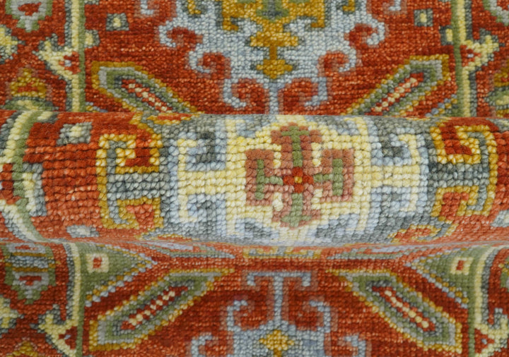 Custom Made Traditional Rust And Green Hand Knotted Runner Wool Rug