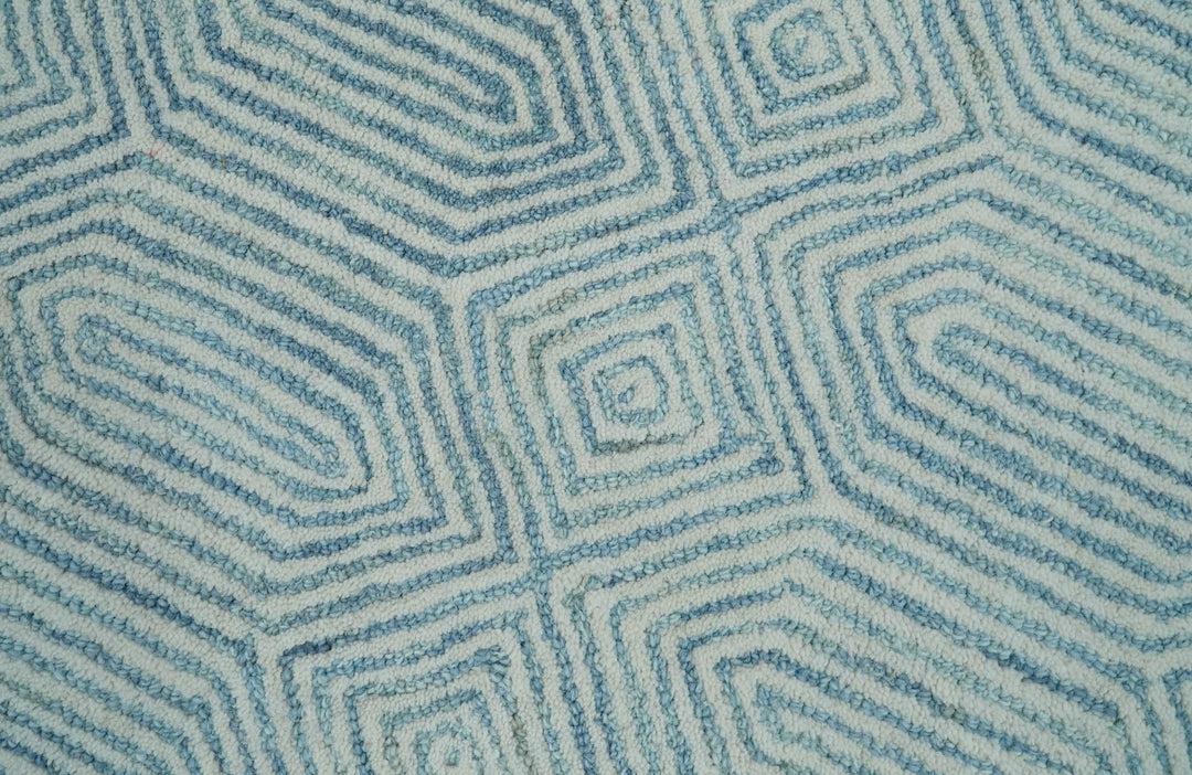 Ready to Ship Teal And Ivory Modern Contemporary Hand Tufted 2x3 Wool Rug