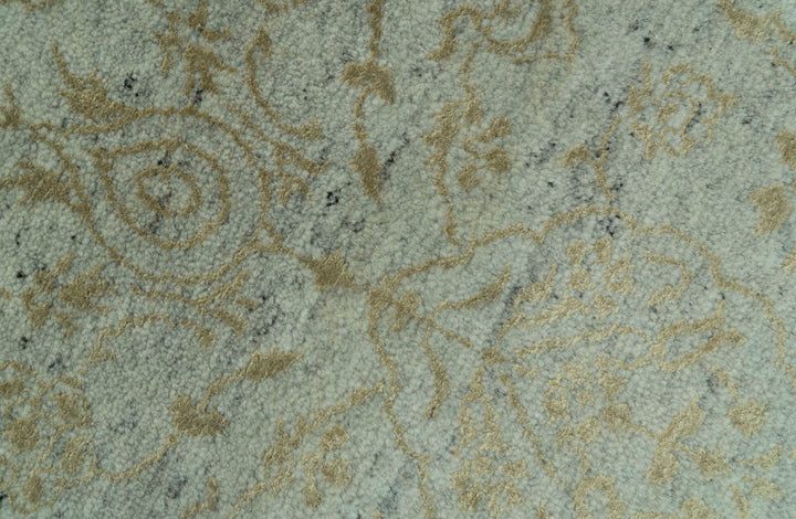 Traditional Design Ivory, Silver and Brown 7x9 Hand Knotted wool rug