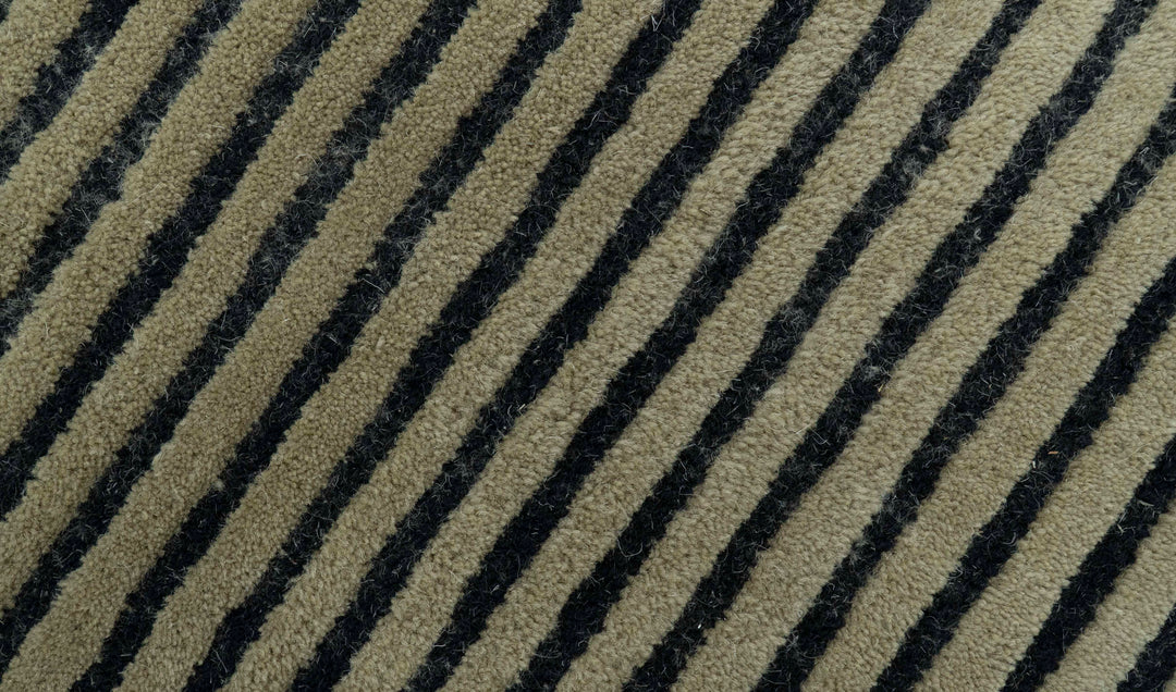 Modern Stripes Design Black And Brown 8x10 Hand Tufted Wool Area Rug