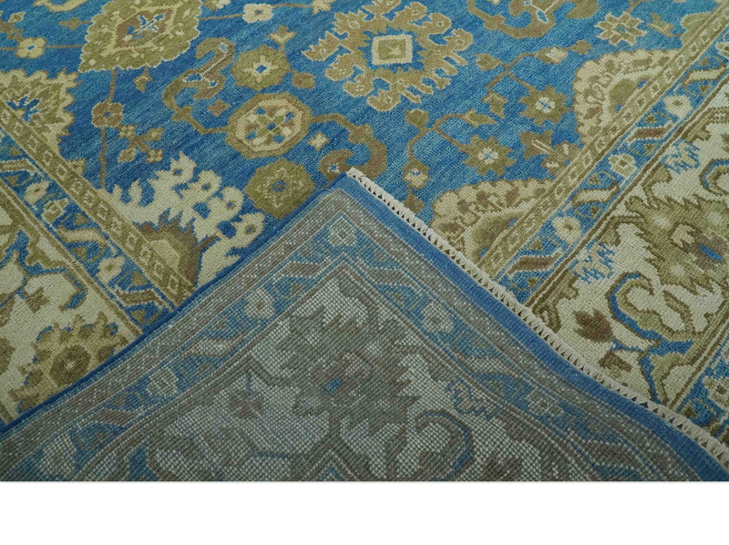 Antique design 8x10 Blue and Olive Traditional Oriental Oushak wool area rug