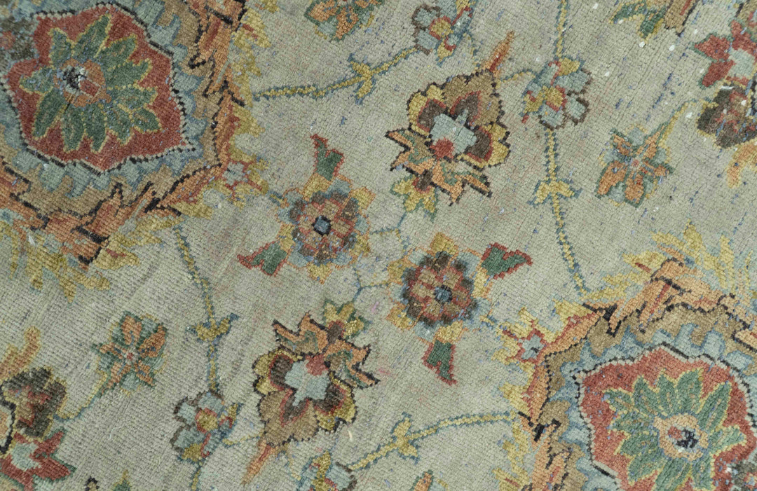 Traditional Turkish Design Beige and Rust 6x8.6 Hand Knotted Wool Area Rug