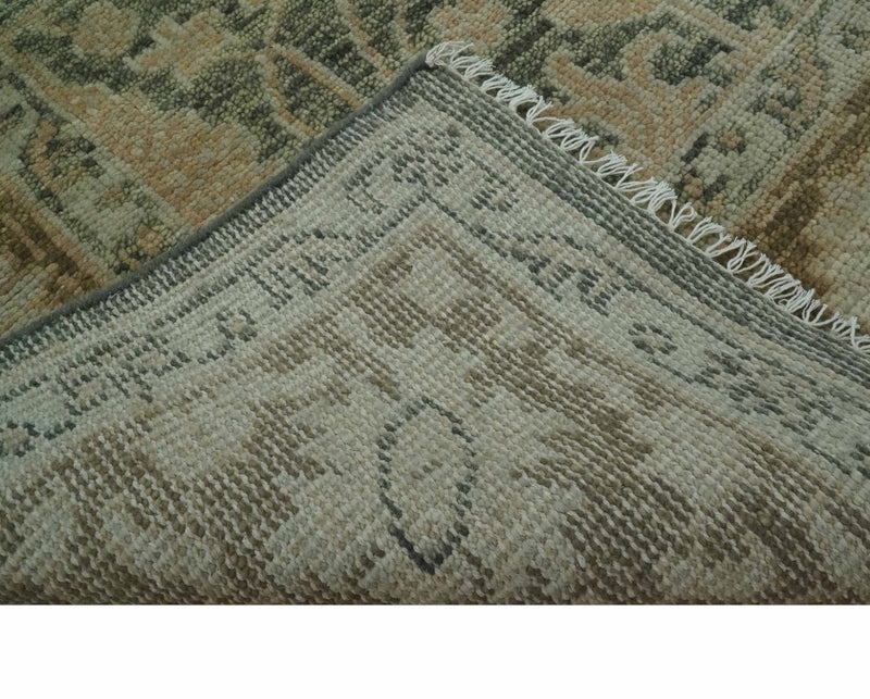 Antique look vintage style 8x10 Green, Beige and Brown traditional Hand Knotted wool rug