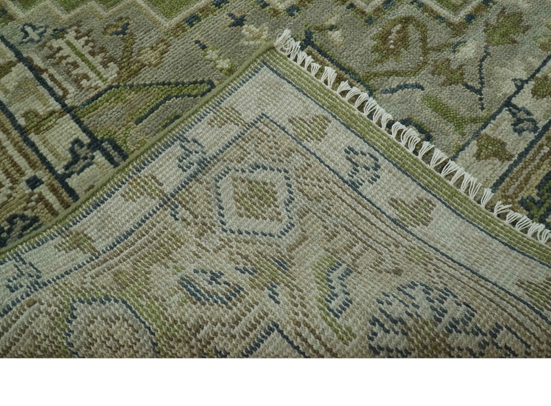 Custom Made Hand Knotted Traditional Green, Silver and Charcoal wool area rug