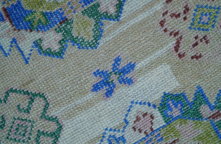 Quick Ship Beige And Blue Transitional Hand Knotted 8x10 Wool Rug