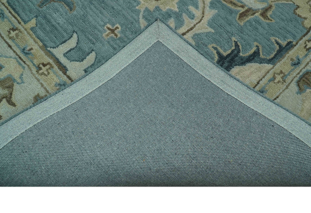 Custom Made Aqua, Ivory and Beige Hand Tufted Oriental Oushak wool area rug