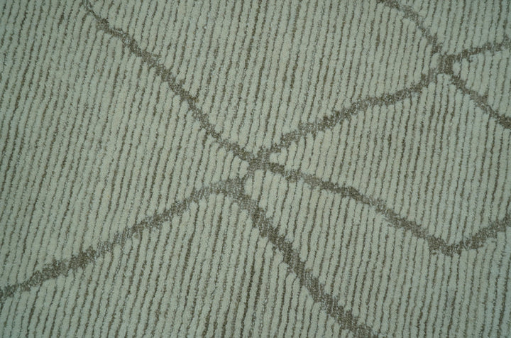 Contemporary Pattern Brown And Ivory Hand Tufted 8x10 Wool Rug