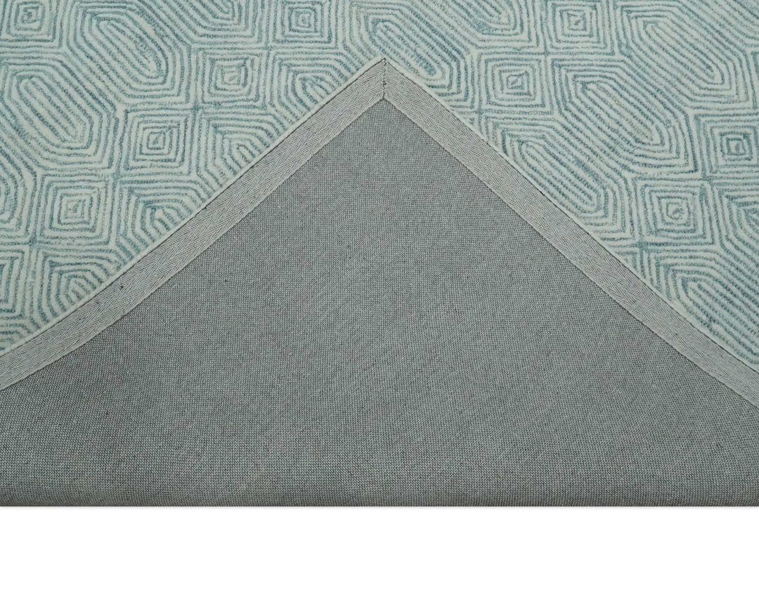 Ready to Ship Teal And Ivory Modern Contemporary Hand Tufted 6x9 Wool Rug