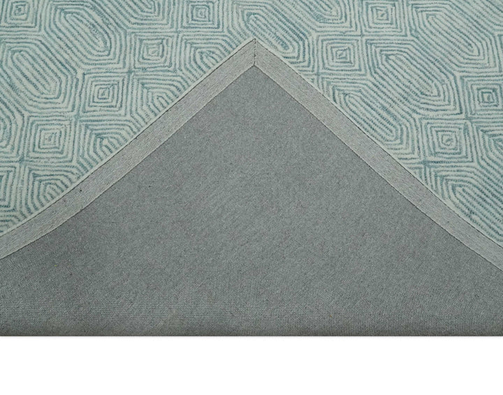 Ready to Ship Teal And Ivory Modern Contemporary Hand Tufted 6x9 Wool Rug