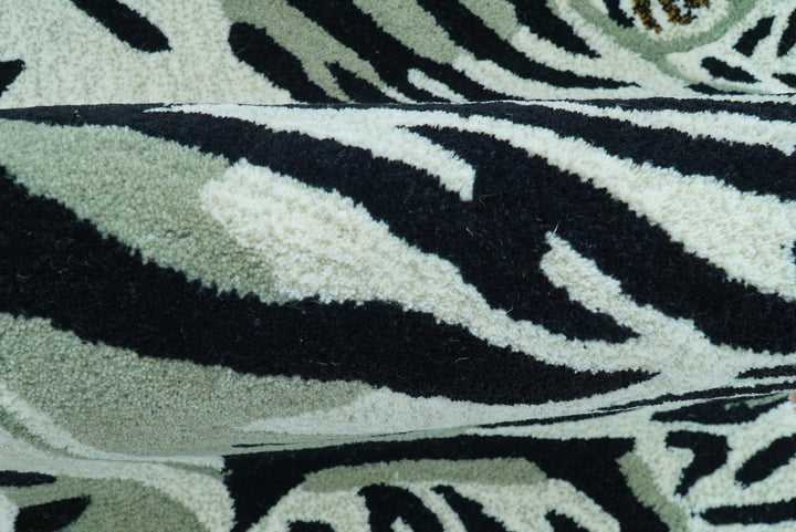 Hand Tufted Black And White Animal Tiger 2x6  Wool Area Rug