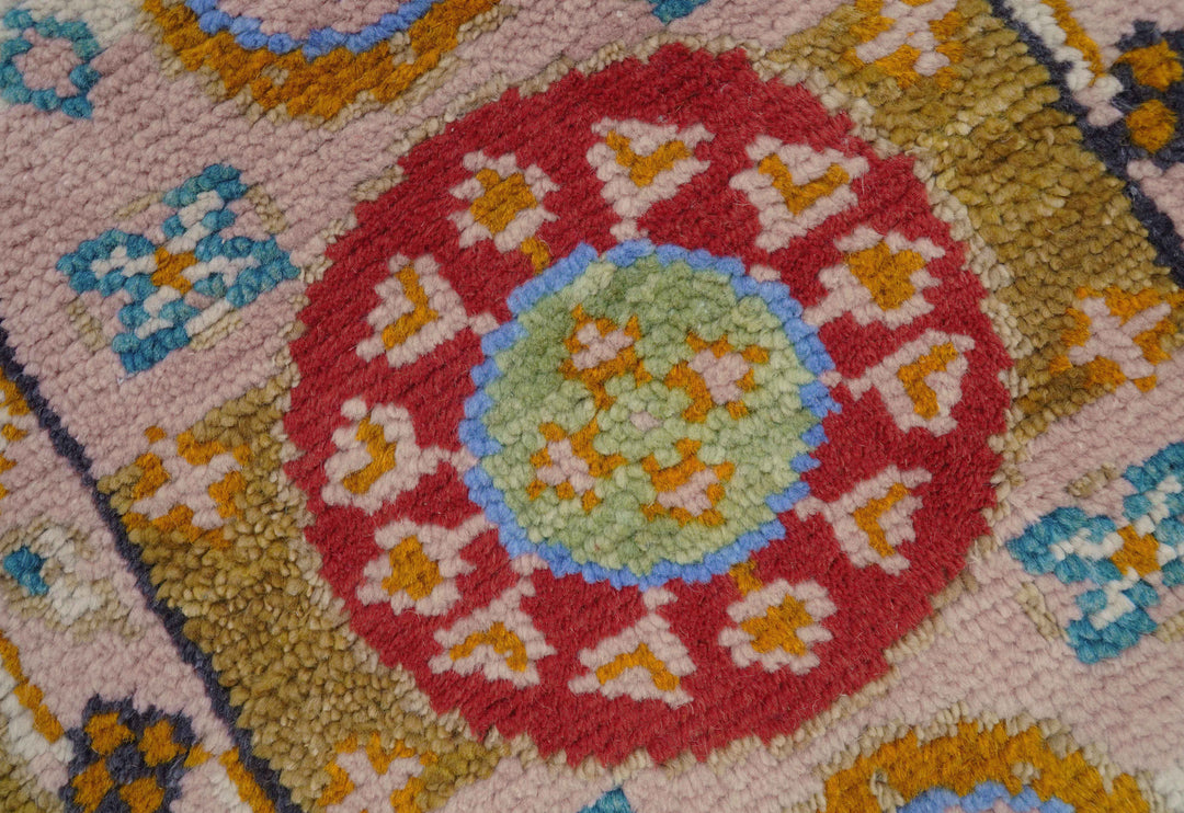 Hand knotted 2x3 Peach And Red Traditional Khotan Design Wool Rug
