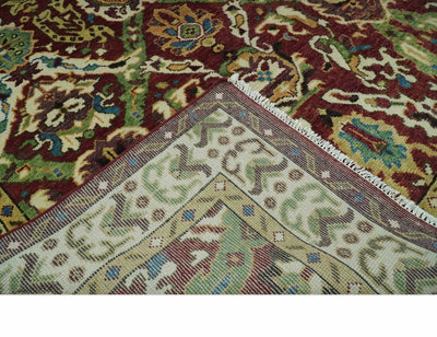 Traditional Large Design Maroon and Green Hand Knotted Custom Made wool area rug