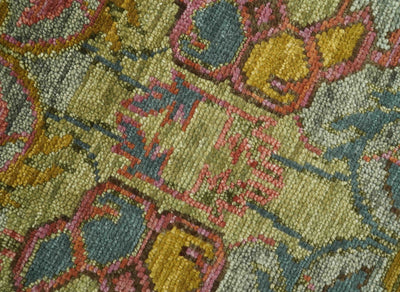 Tansitional Green, Pink, Silver and Gold Hand Knotted 8x10 wool area rug