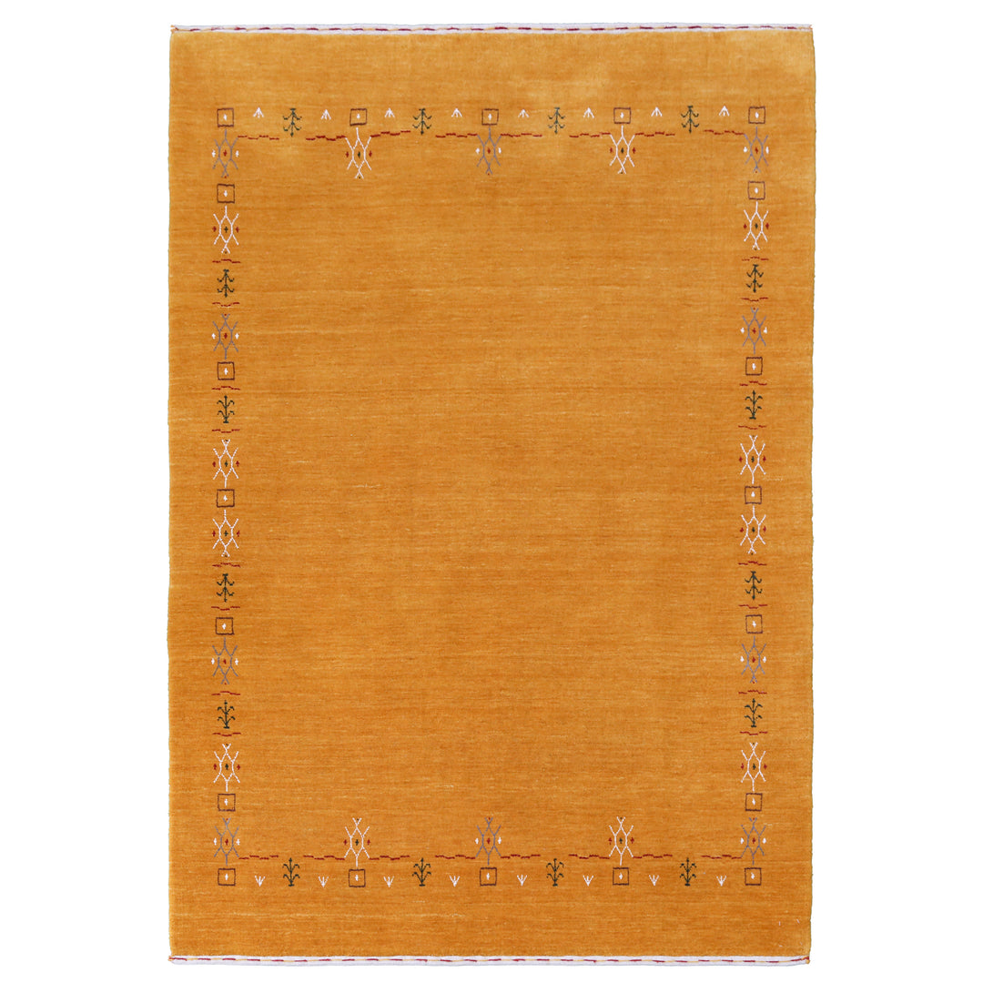 Gold Contemporary Gabbeh Border Design Hand Loomed Wool Area Rug
