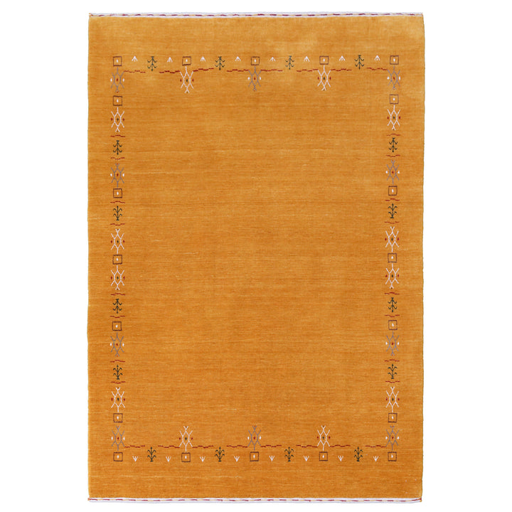 Gold Contemporary Gabbeh Border Design Hand Loomed Wool Area Rug