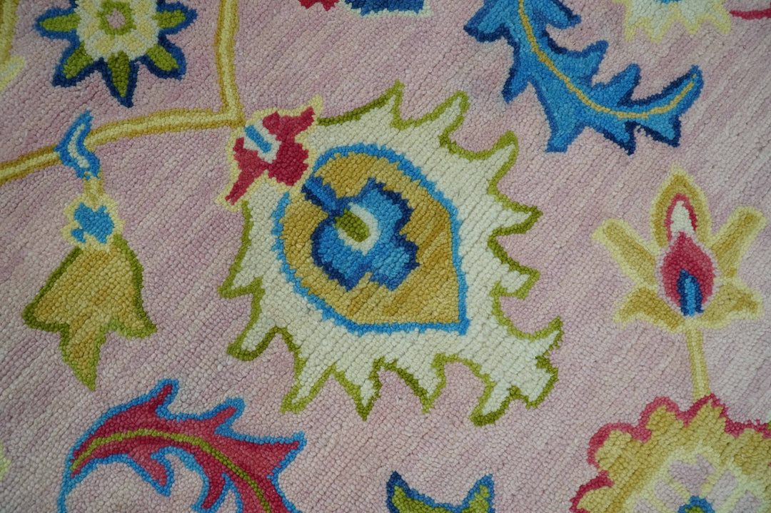 Vibrant Colorful Pink, Olive and Blue Oriental Oushak Hand Tufted Multi Size area rug