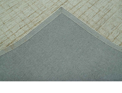 Modern Geometrical Ivory and Olive Hand Tufted 5x7.6 wool area rug