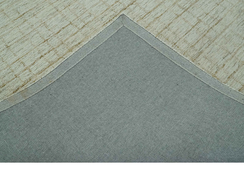 Modern Geometrical Ivory and Olive Hand Tufted 5x7.6 wool area rug