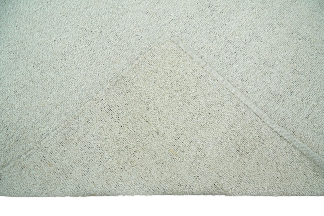 Quick Ship Modern Solid Design White Hand Loom 8x10 Wool Rug