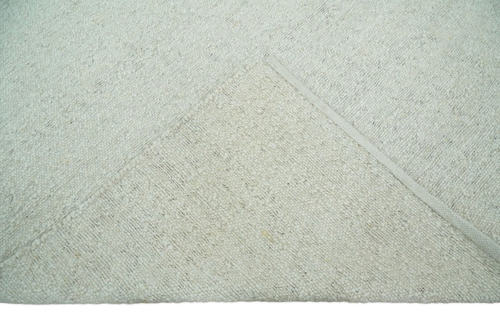 Quick Ship Modern Solid Design White Hand Loom 8x10 Wool Rug