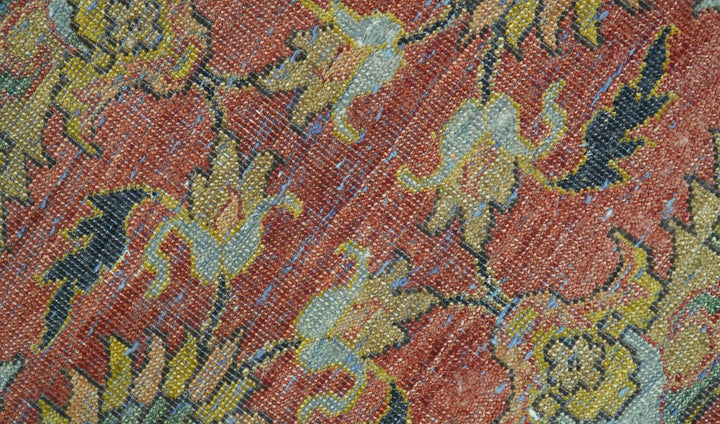 Traditional Oriental Design Fine Rust And Blue Hand Knotted 4x6 Wool Area Rug