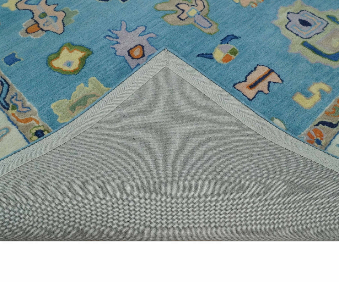 Quick Ship 2.6x6 Modern Oushak Blue And Ivory Hand Tufted Wool Rug