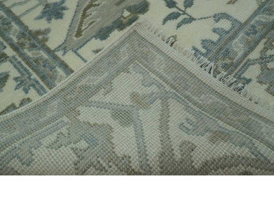 Custom Made Ivory, Gray and Olive Hand Knotted Oriental Oushak Wool area rug