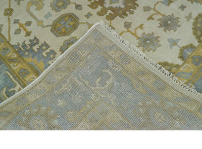 6x9 Hand Knotted Ivory, Gray and Mustard Traditional Oriental Oushak wool rug