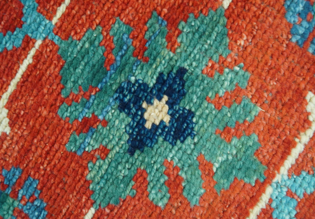 Custom Made Red And Blue Traditional Floral Motifs Hand Knotted Wool Rug