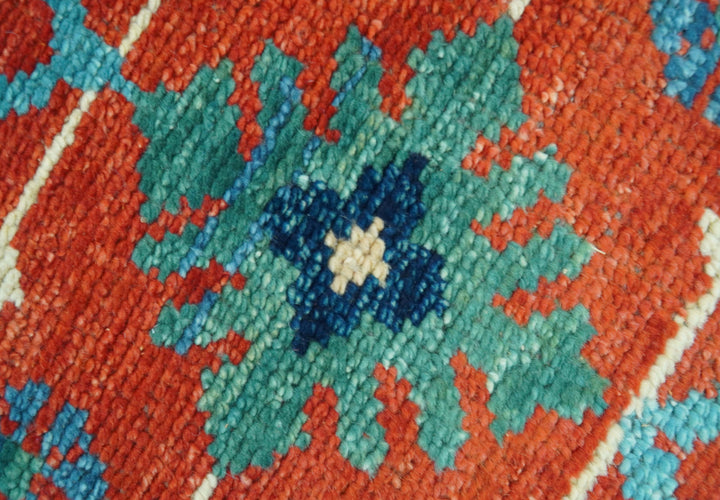 Custom Made Red And Blue Traditional Floral Motifs Hand Knotted Wool Rug