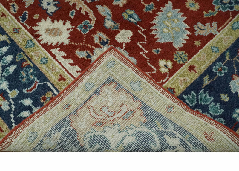 Floral Brown, Blue and Beige Hand Knotted Oriental Oushak Multi Size wool Area Rug