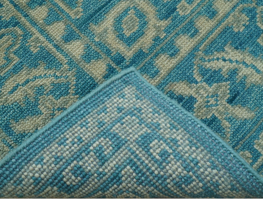 Custom Made Traditional Turkish Design Blue Hand Knotted Wool Area Rug