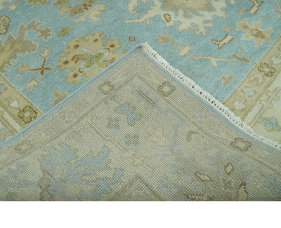 Light Blue, Beige and Ivory Hand knotted 8x10 Traditional Oriental Oushak wool rug