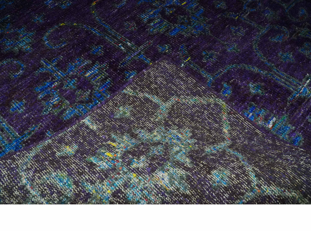 Violet and Blue Traditional Ikat design 5x8 Hand knotted wool area rug