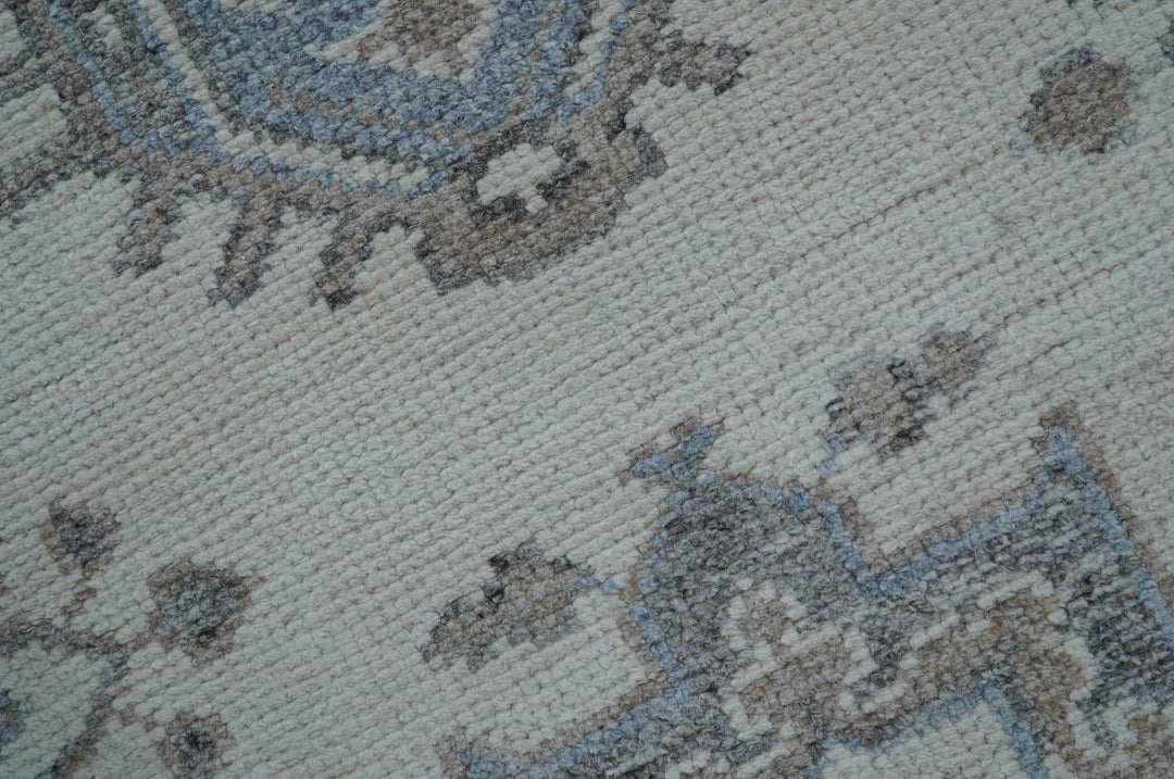 Luxe Custom Made Turkish Ivory Hand knotted Wool And Linen Blend Rug