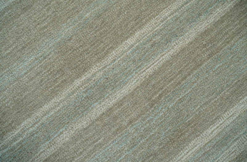 Modern Solid Stripes Pattern Contemporary Handloom Beige, Ivory and Silver 7.7x9.7 Viscose Area Rug